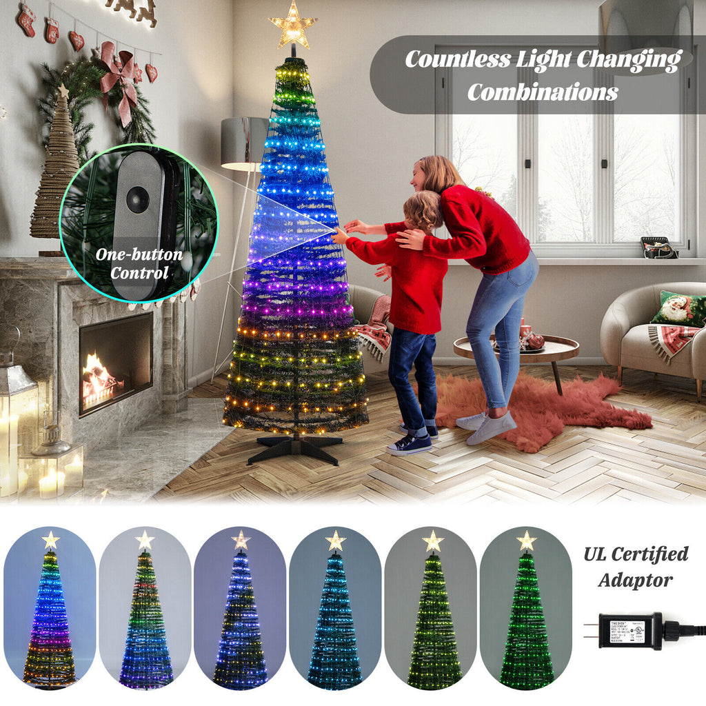 6.2 Feet Pop-up Lighted Christmas Tree with 282 RGB LED Lights - Green
