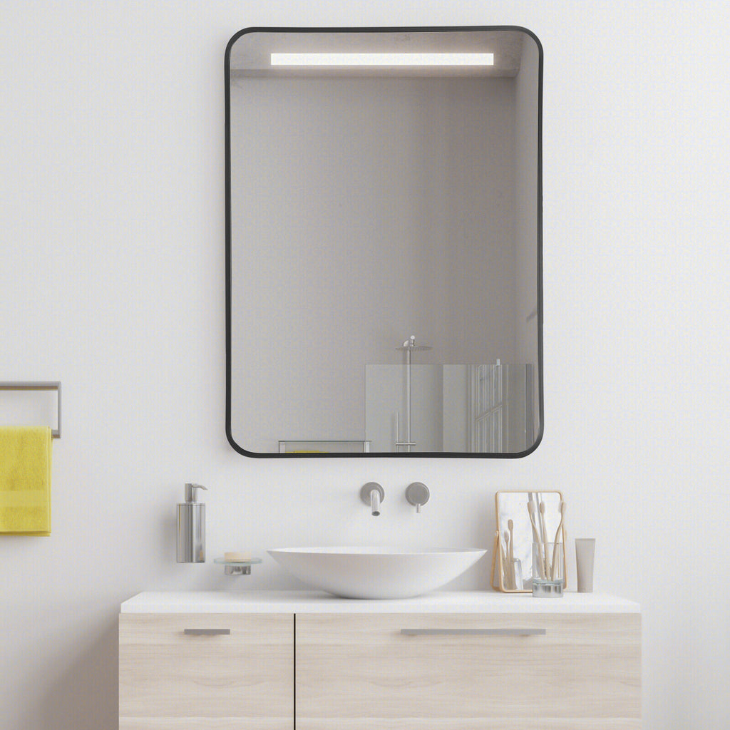 Costway Black Metal Framed Bathroom Mirror with Rounded Corners