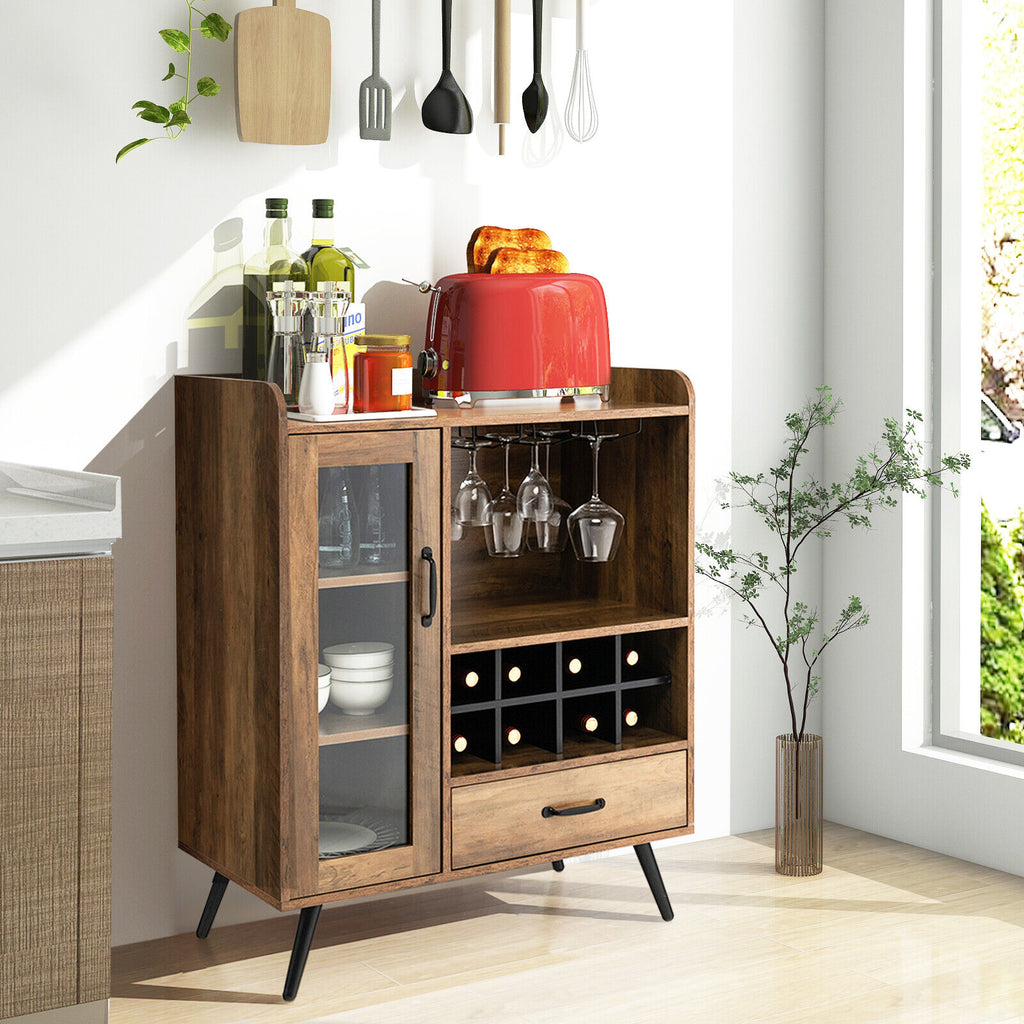 Buffet Sideboard with Wine Rack and Glass Holder - Rustic Brown
