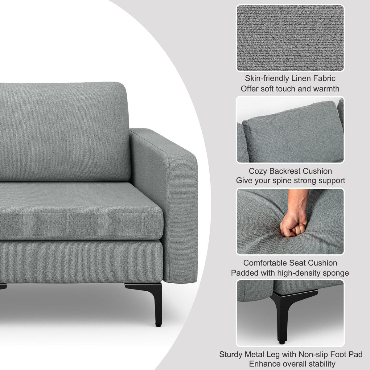 3-Seat Sectional Sofa with Armrest Storage, Gray