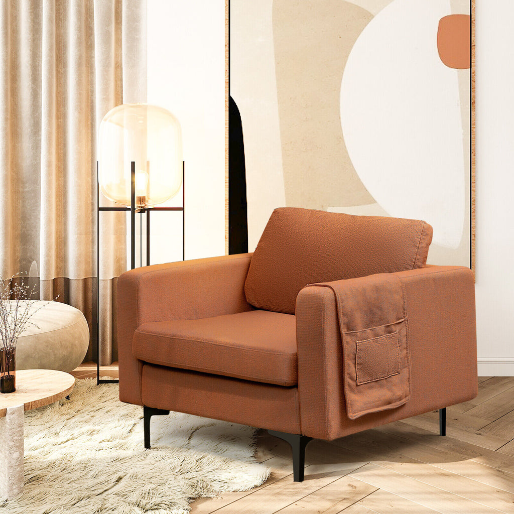 Modern Accent Armchair with Side Storage Pocket - Orange