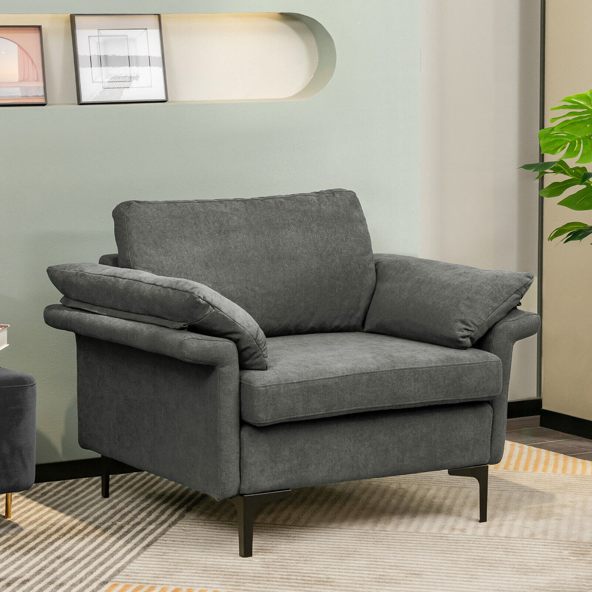 Gray Accent Armchair with Spring Support & Cushions