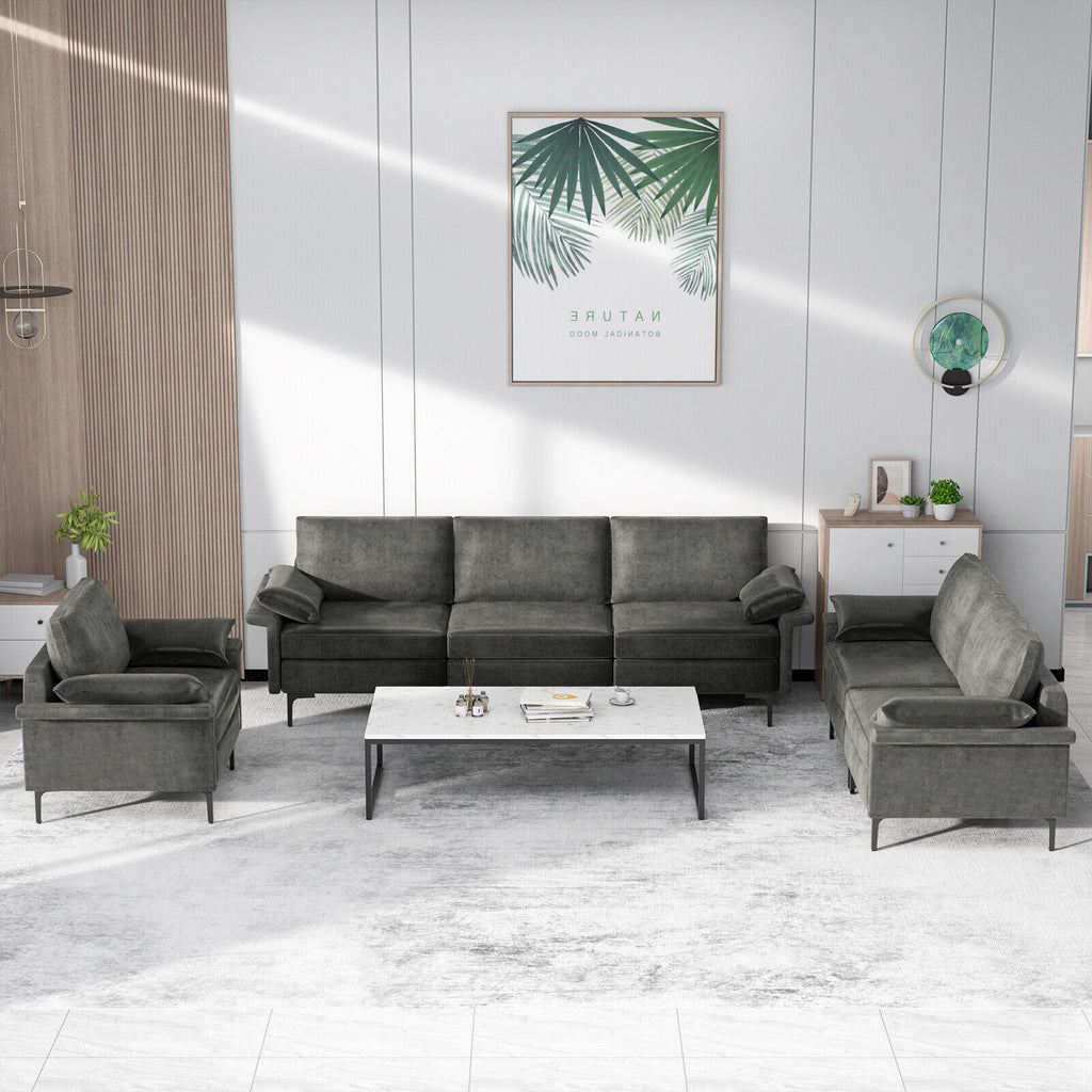 3-Seat Sofa Sectional with Metal Legs, Gray