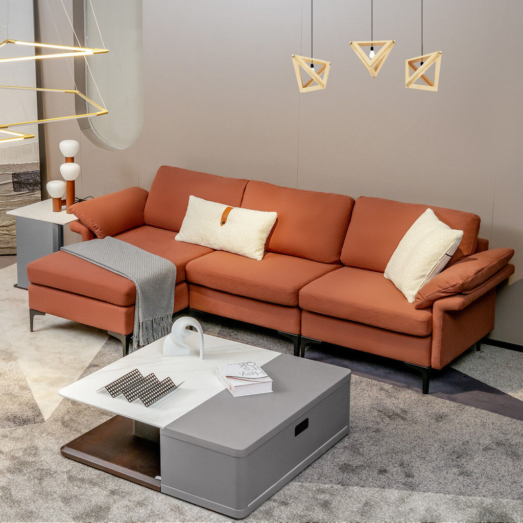 3-Seat L-Shaped Sectional Sofa with Reversible Chaise, Rust Red
