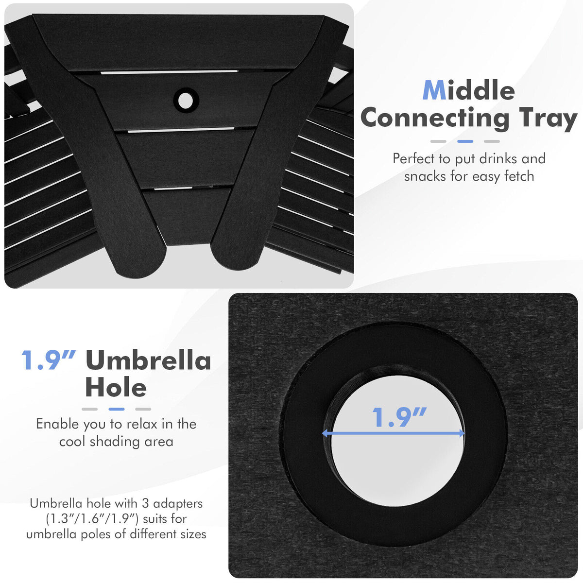 2 Pieces HDPE Tall Adirondack Chair with Middle Connecting Tray