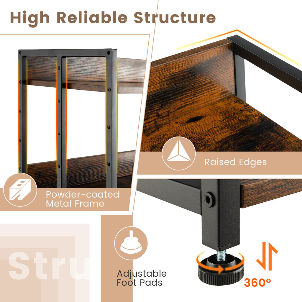3-Tier Industrial Bookshelf with Adjustable Metal Frame Shelves