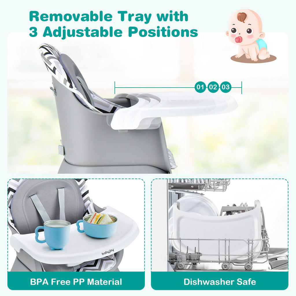 Gray & White 8-in-1 Convertible Baby High Chair with Removable Tray