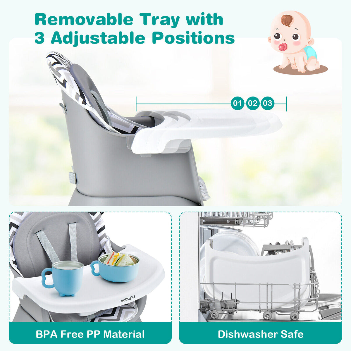 Gray & White 8-in-1 Convertible Baby High Chair with Removable Tray
