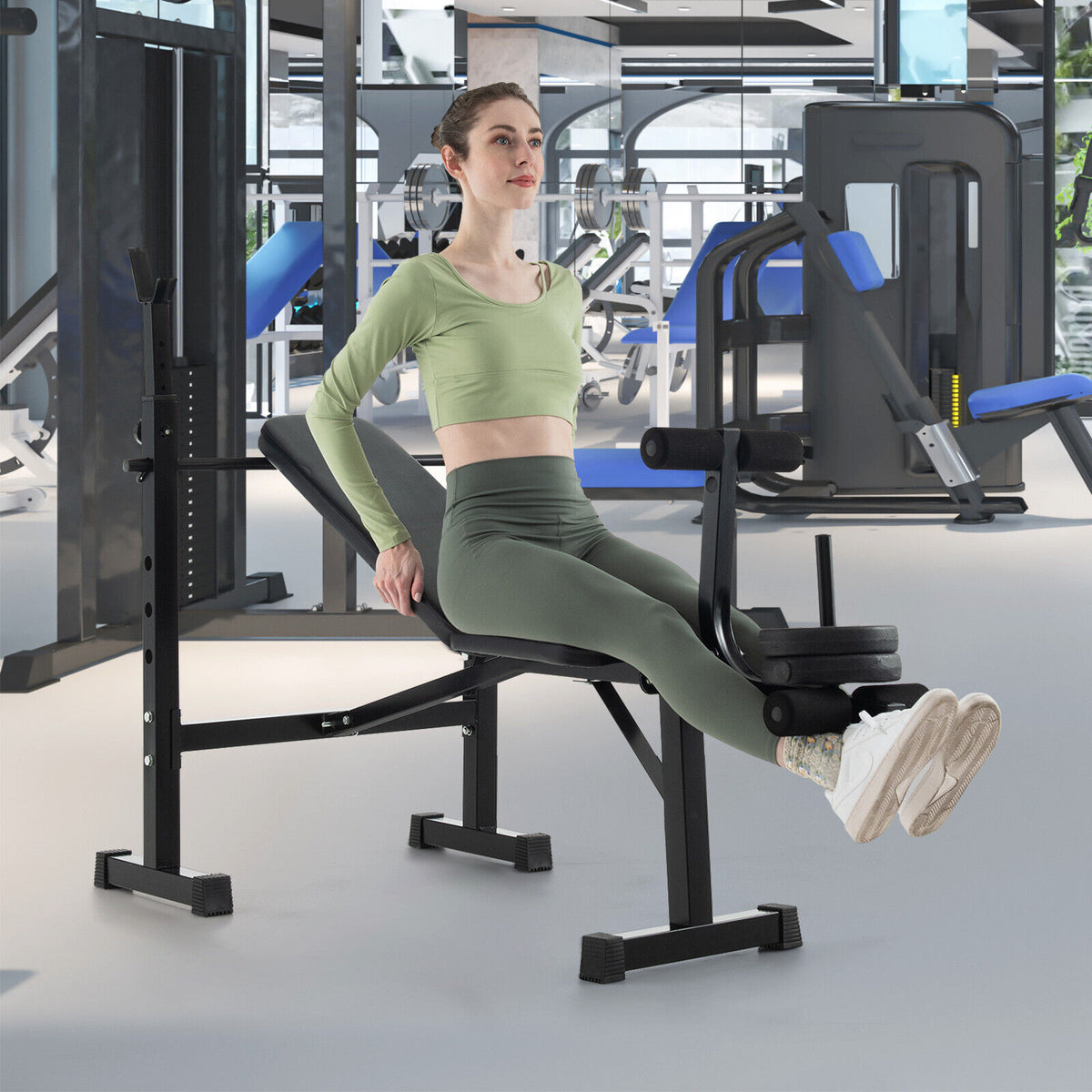 Adjustable Weight Bench and Barbell Rack Set with Weight Plate Post - Home Gym Equipment