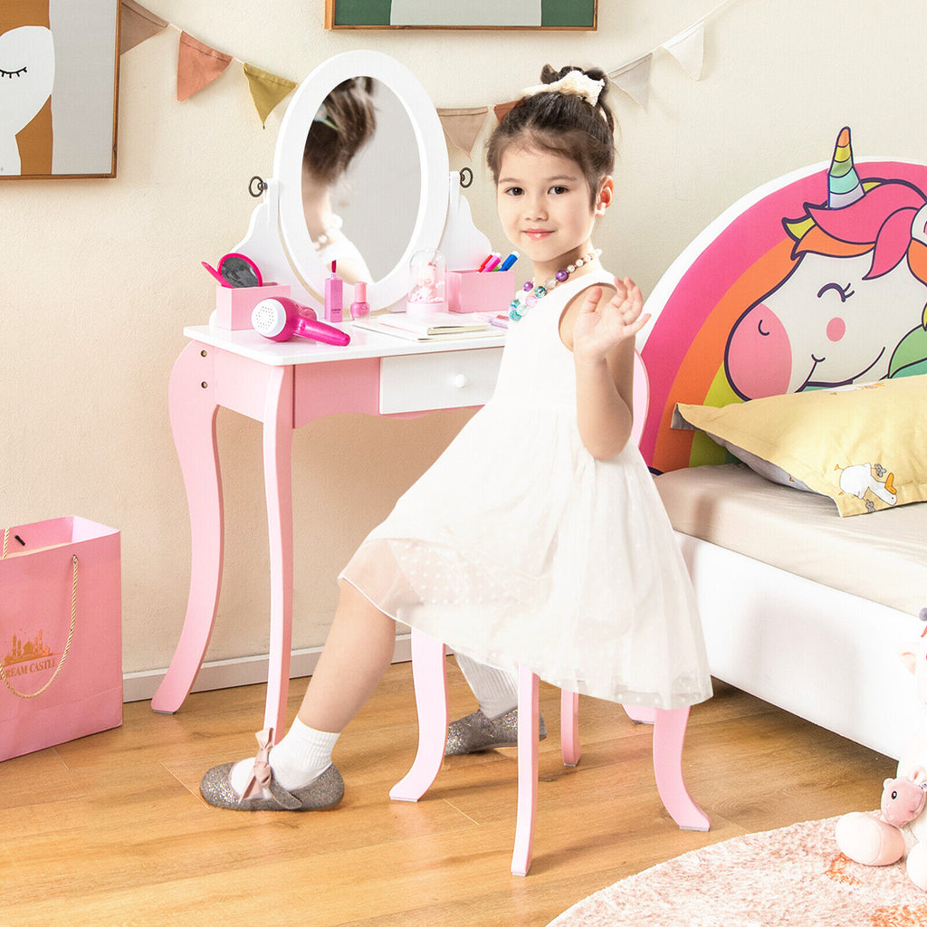 Kids Vanity Set with Rotatable Mirror & Play Accessories - Elliptical Style