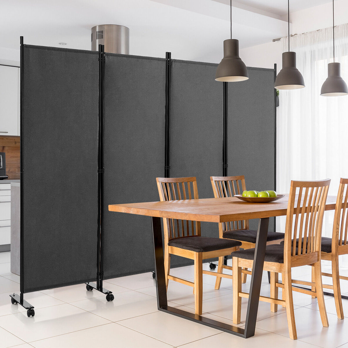 4-Panel Folding Room Divider Privacy Screen with Lockable Wheels - Gray, Includes Variation
