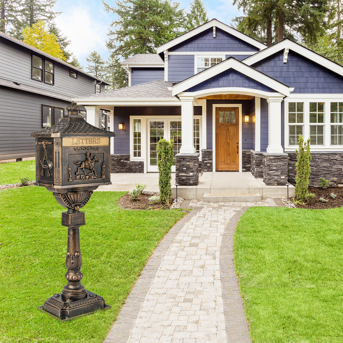 Bronze Retro Cast Aluminum Mailbox with Lockable Door & Baffle
