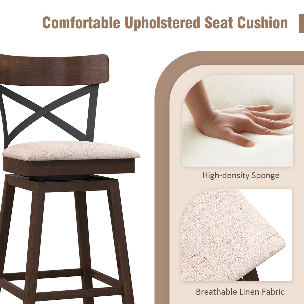 Wooden Swivel Bar Stools Set of 2 - 30 Inches