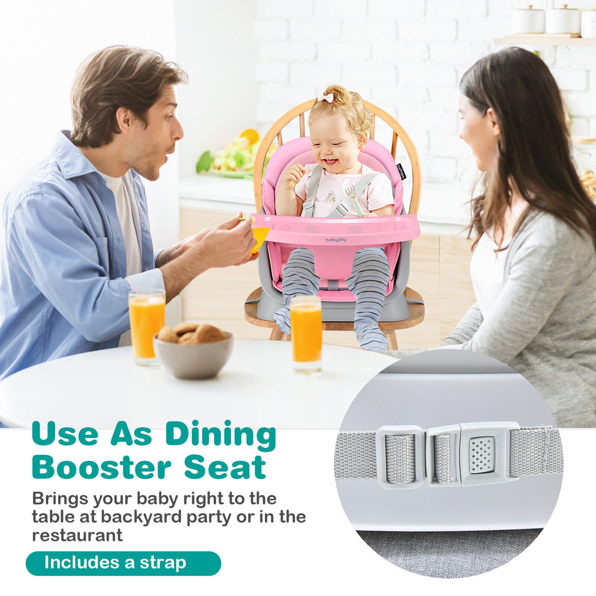 Pink 8-in-1 Convertible Baby High Chair with Removable Tray & Cushion - Costway