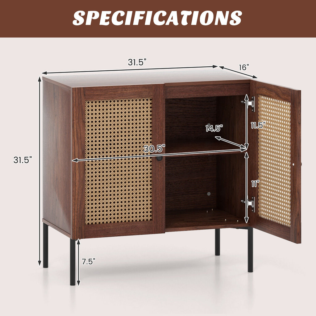 Rattan Storage Sideboard with Adjustable Shelf – Walnut