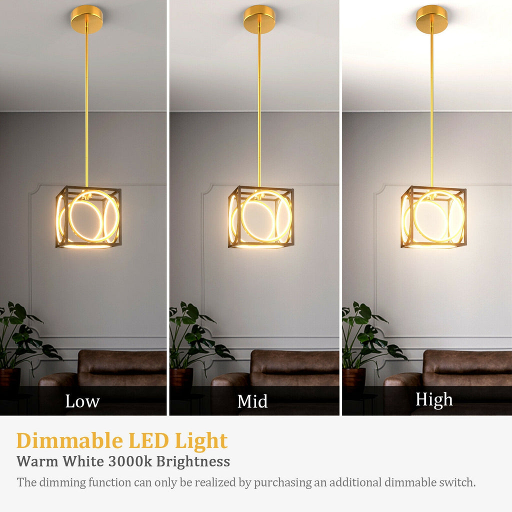 Adjustable Suspender LED Pendant Light - Golden Cube Design, 42 Inch