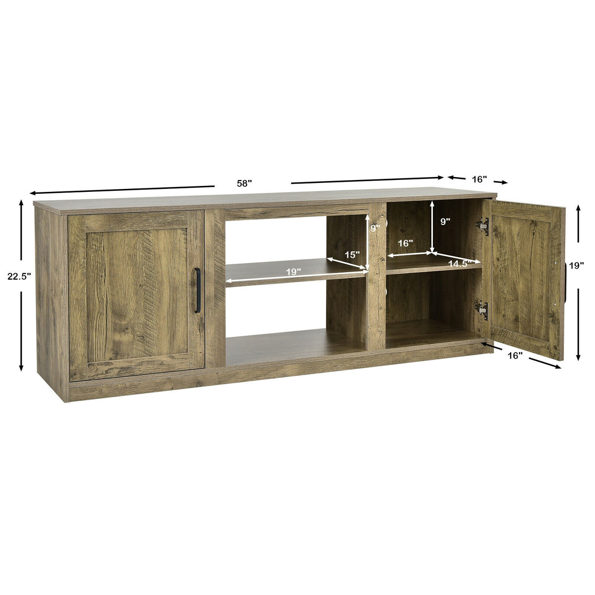 TV Stand with Double Barn Doors for 65 Inch TVs - Natural