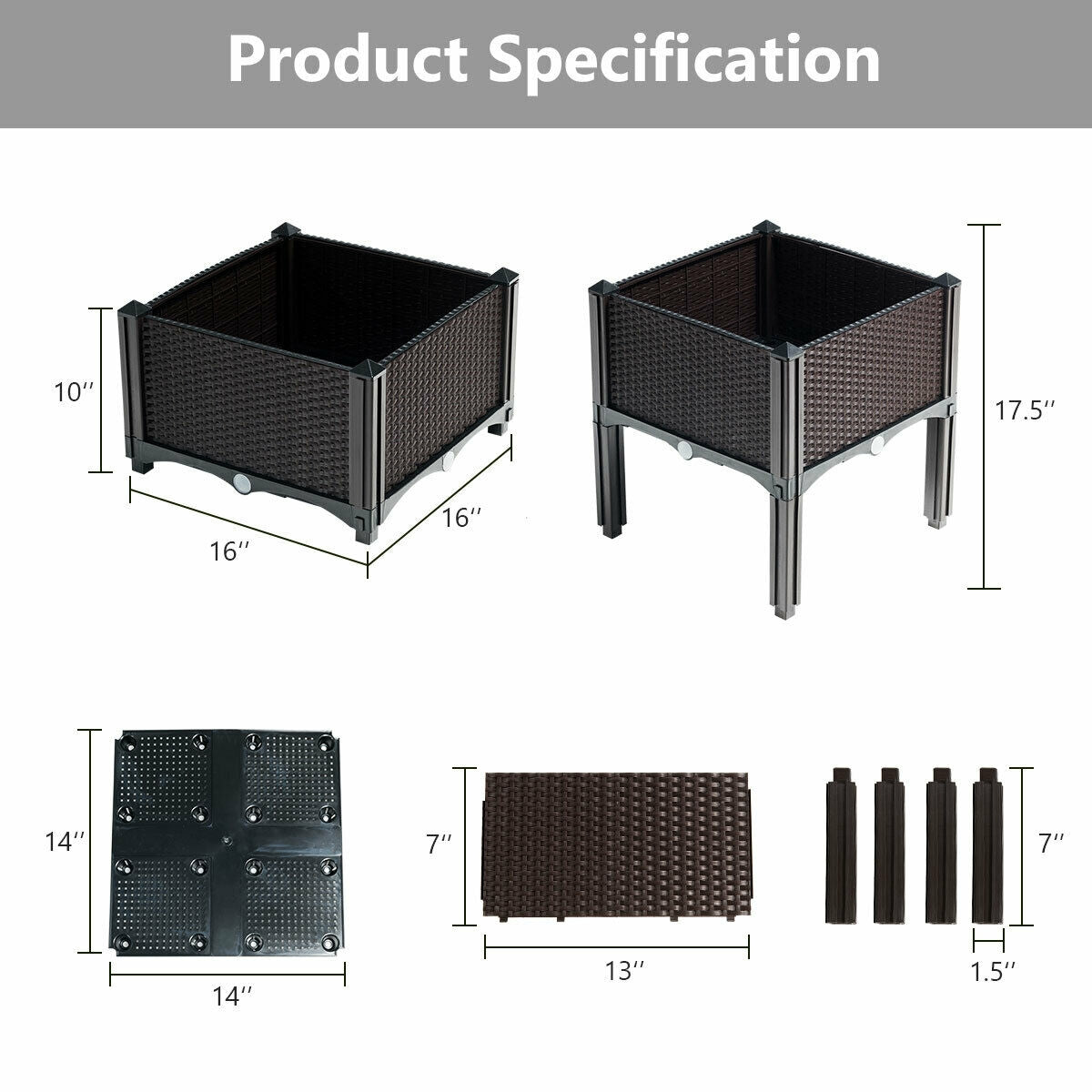 Elevated Garden Planter Box Set of 4 - Brown