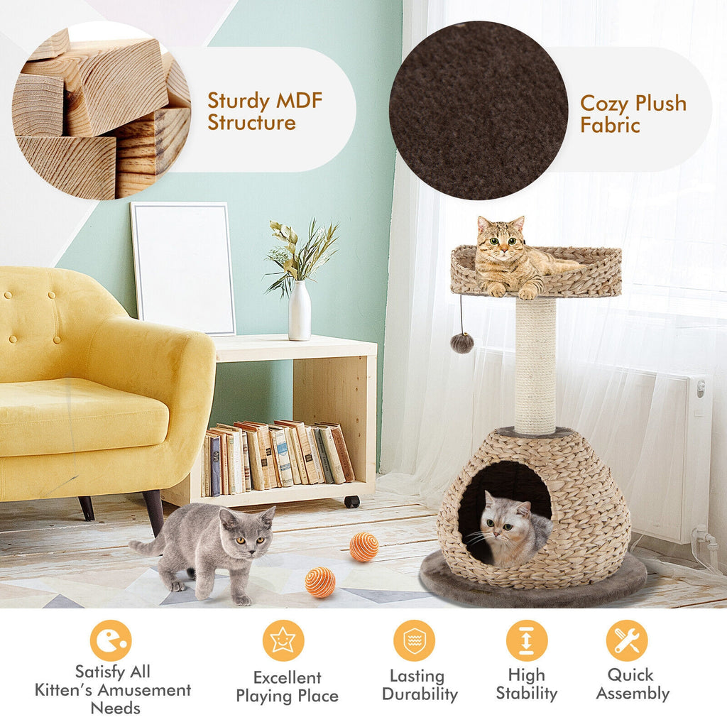 28-Inch Hand-Made Cat Tree Tower with Jump Platform - Coffee Variation