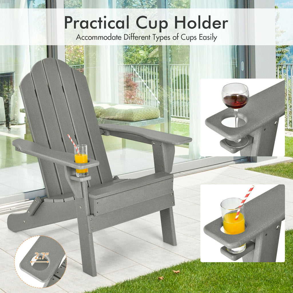 Foldable Patio Chair with Cup Holder - Gray