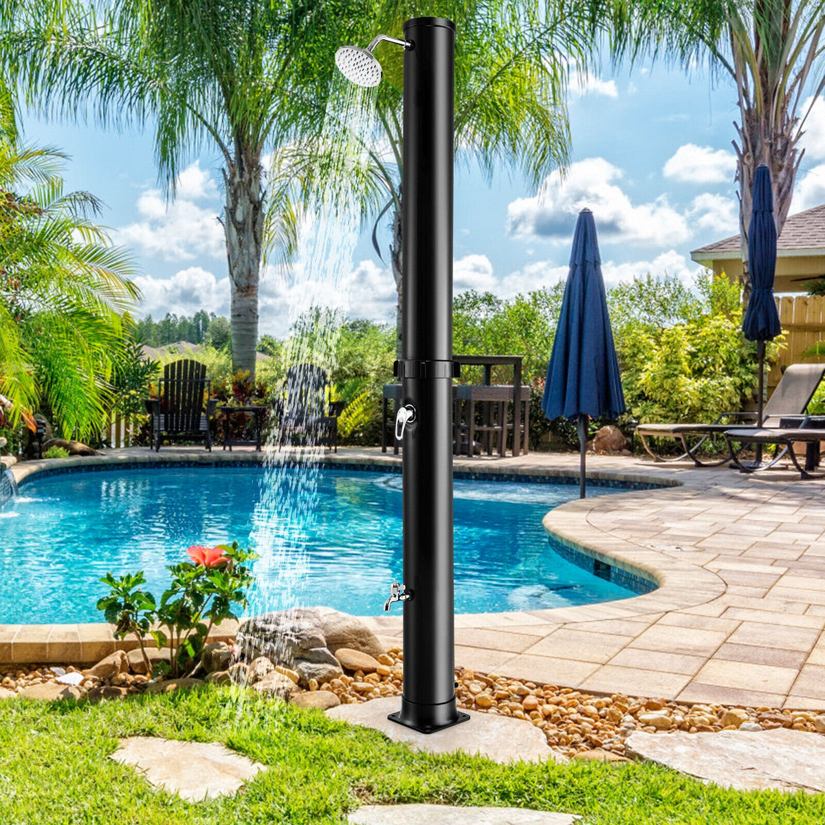 7.2 Feet Solar-Heated Outdoor Shower with Free-Rotating Head
