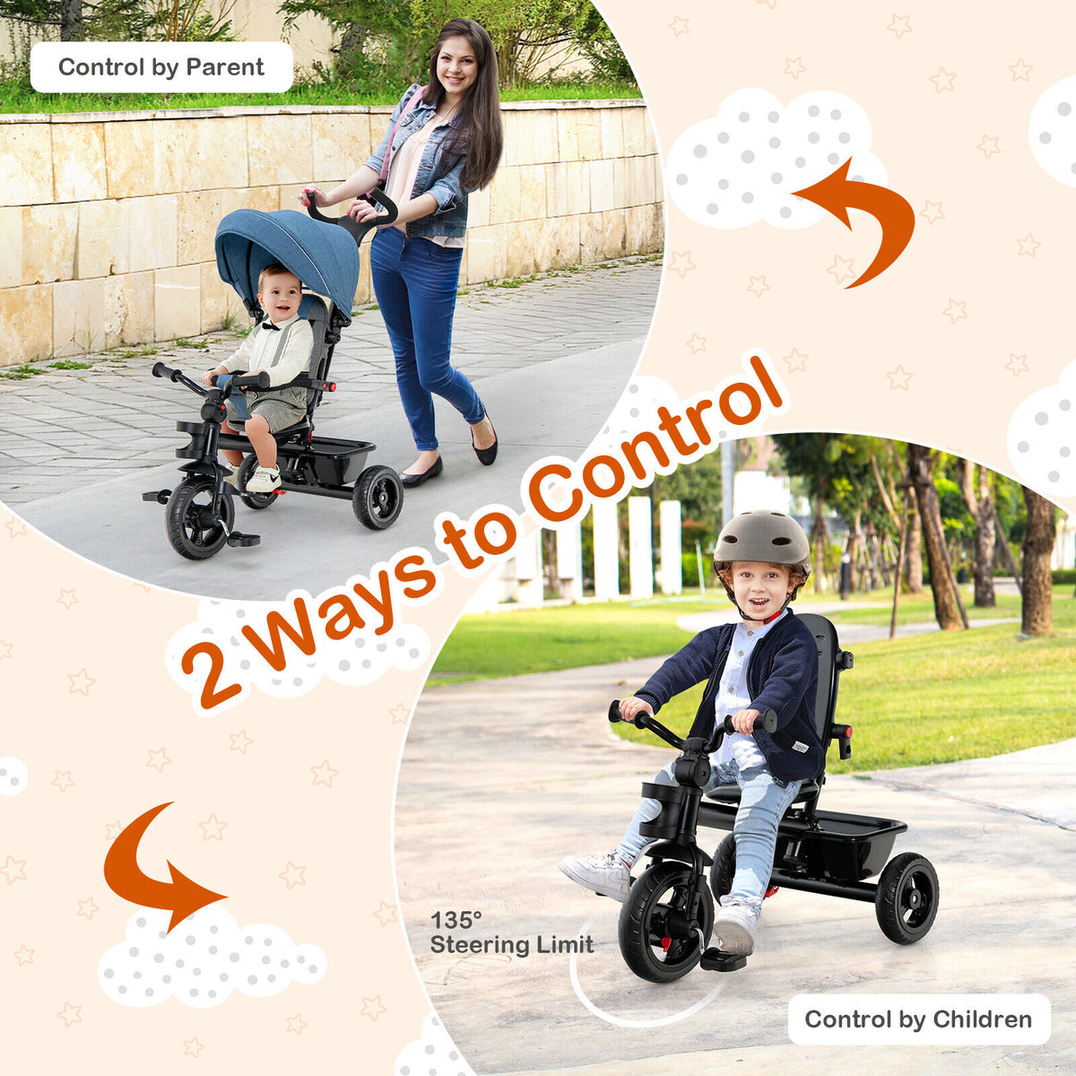 4-in-1 Baby Tricycle Toddler Trike with Reversible Seat & Blue Variation