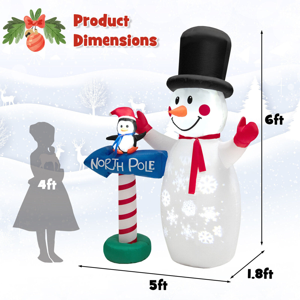 6 Feet Inflatable Christmas Decoration with Snowflake Projector and Penguin Variation of THIS Listing