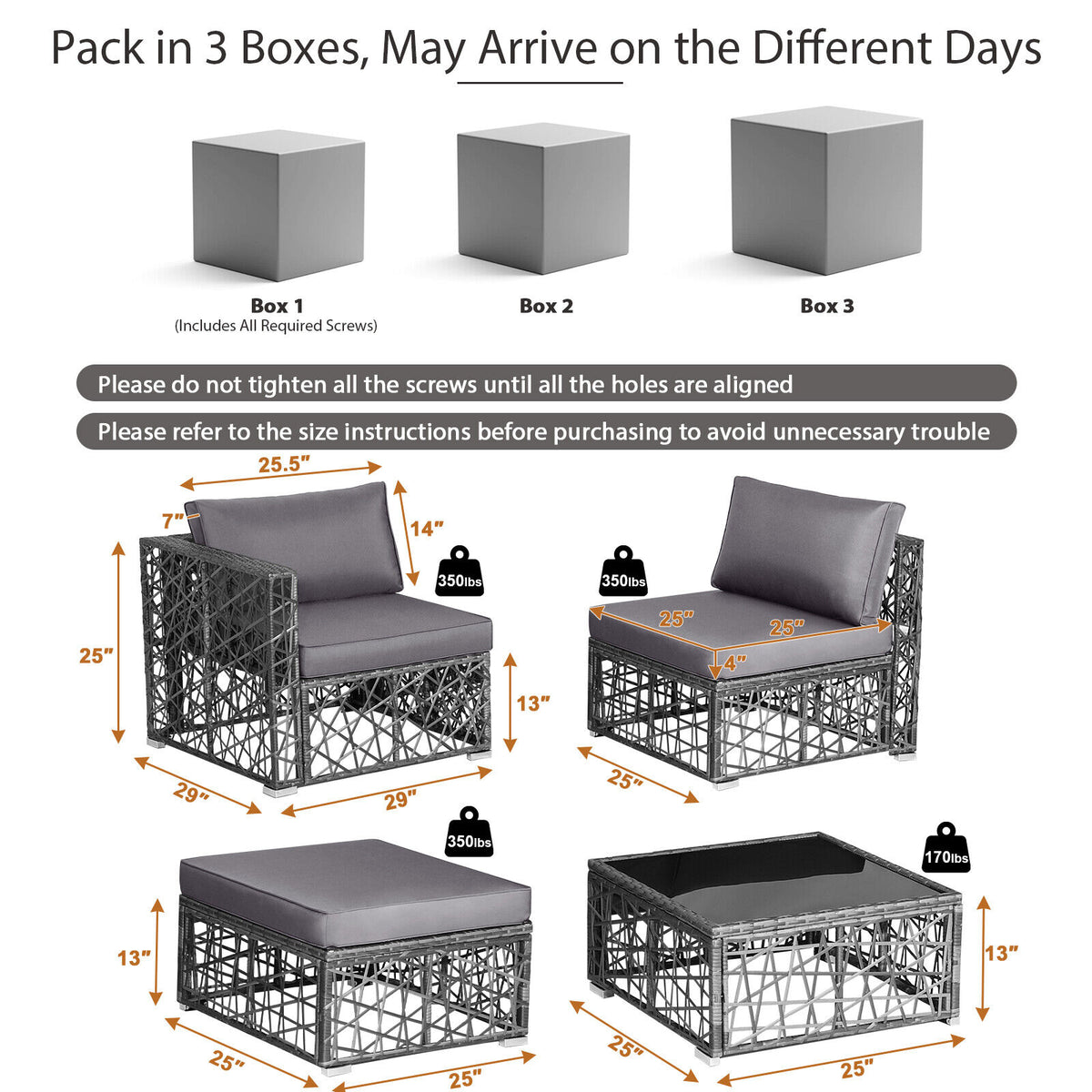 5-Piece PE Rattan Patio Sectional Sofa Set - Gray