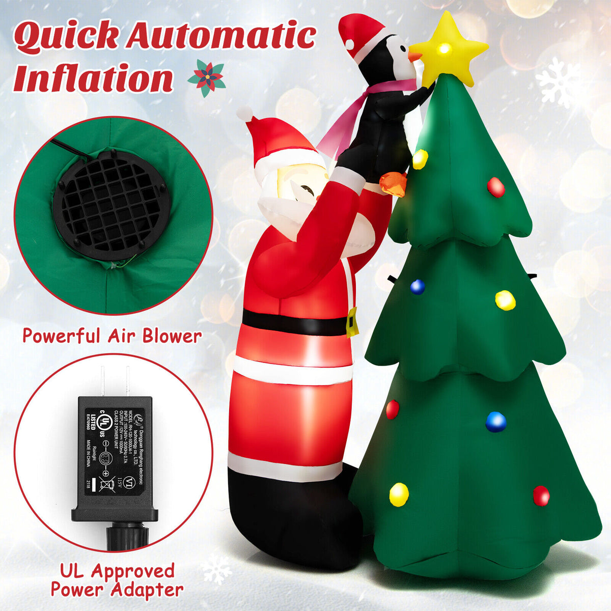 Inflatable Christmas Tree with Santa and LED Lights - G Style Variation, 6 Feet