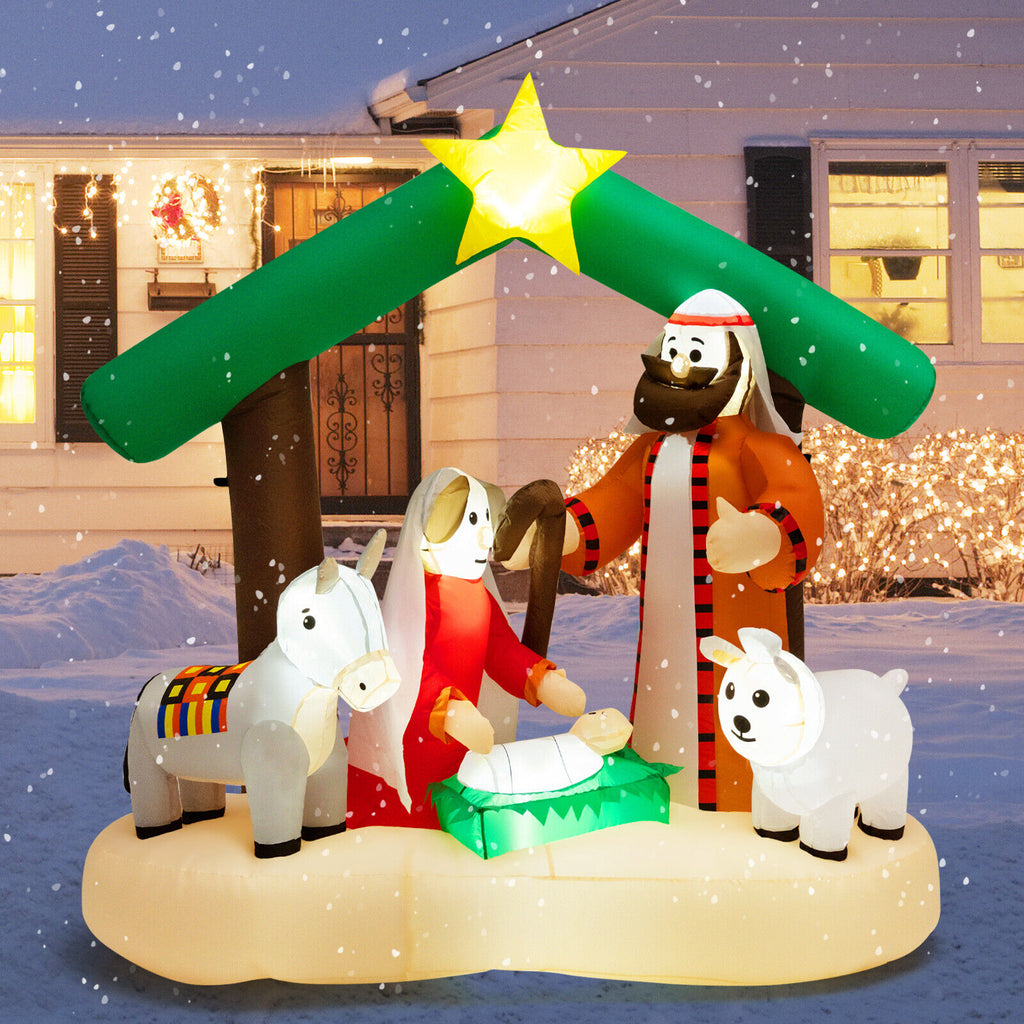 6.7 Feet Inflatable Nativity Scene with LED Lights for Christmas Yard Decor