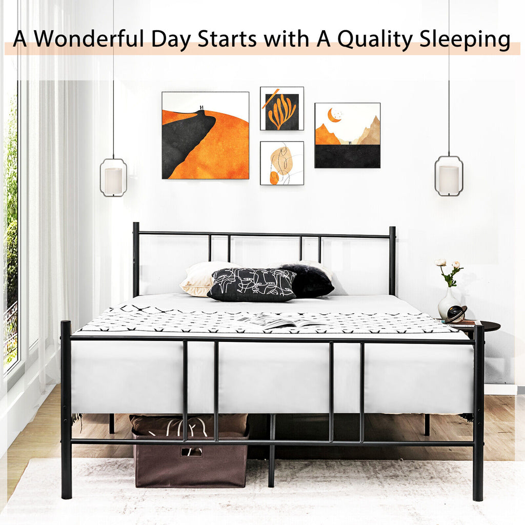 Steel Platform Bed Frame with High Headboard - Full Size