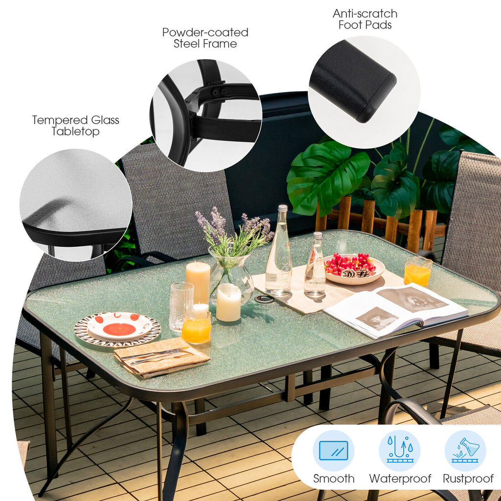 55" x 35" Patio Dining Table with Tempered Glass & Umbrella Hole