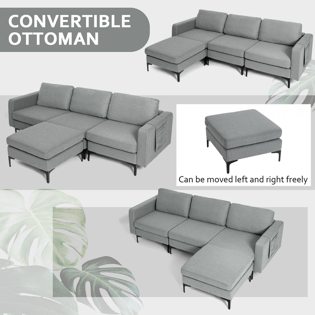 3-Seat L-Shaped Sectional Sofa with Reversible Chaise and USB Ports - Dark Gray
