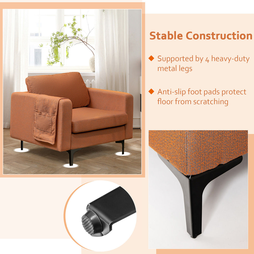 Modern Accent Armchair with Side Storage Pocket - Orange