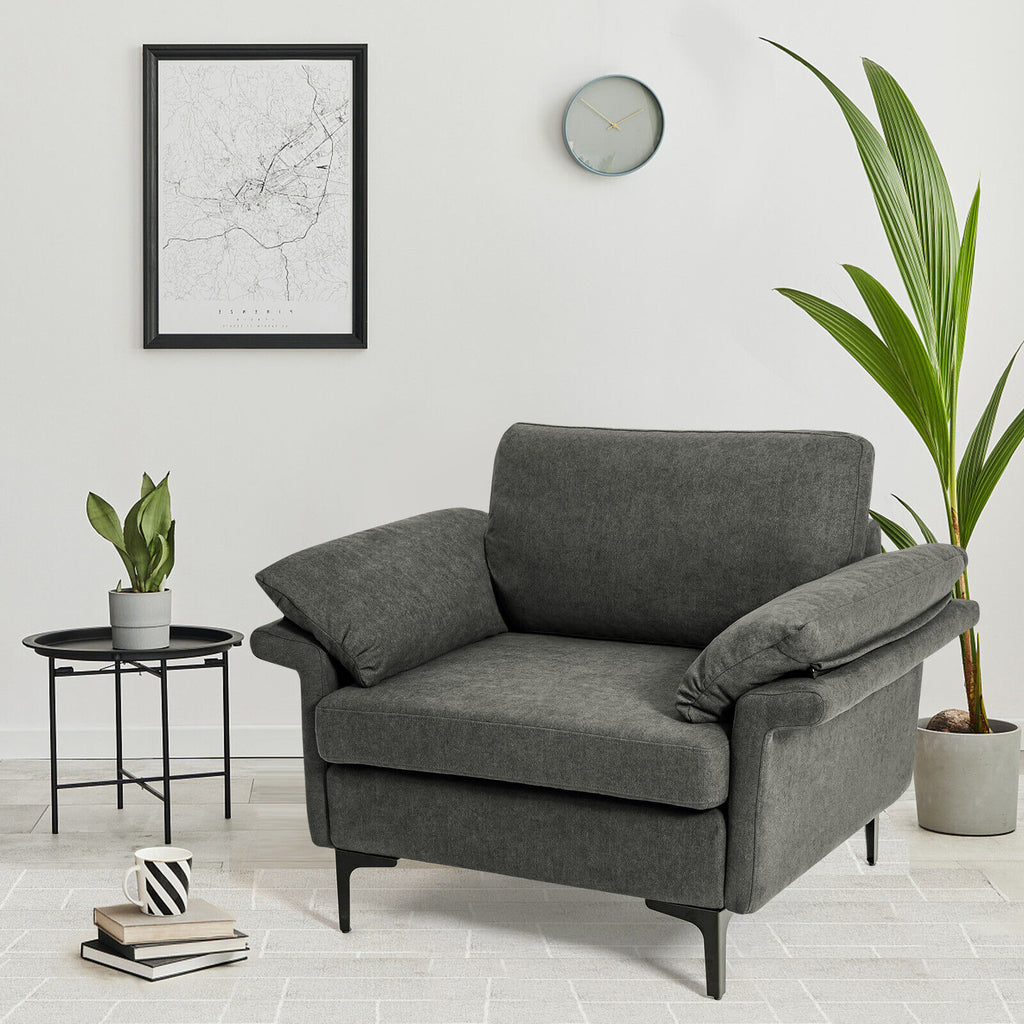 Gray Accent Armchair with Spring Support & Cushions