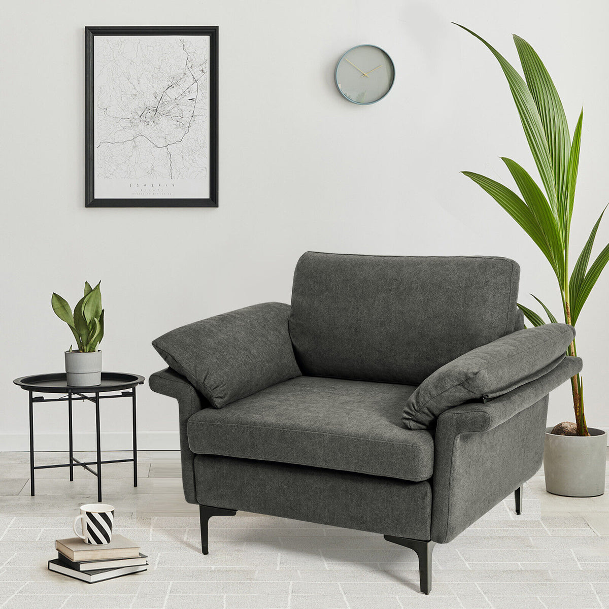Gray Accent Armchair with Spring Support & Cushions