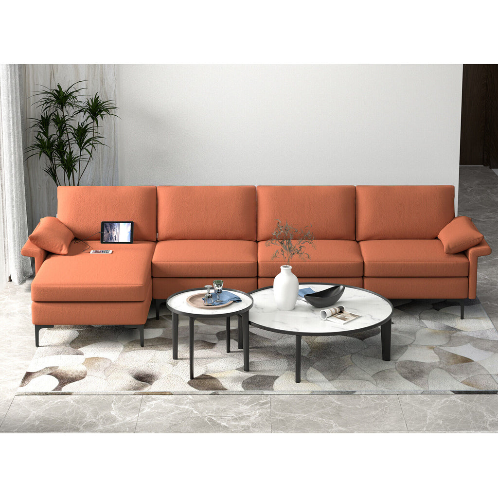 4-Seat L-Shaped Sectional Sofa with Reversible Chaise, Rust Red