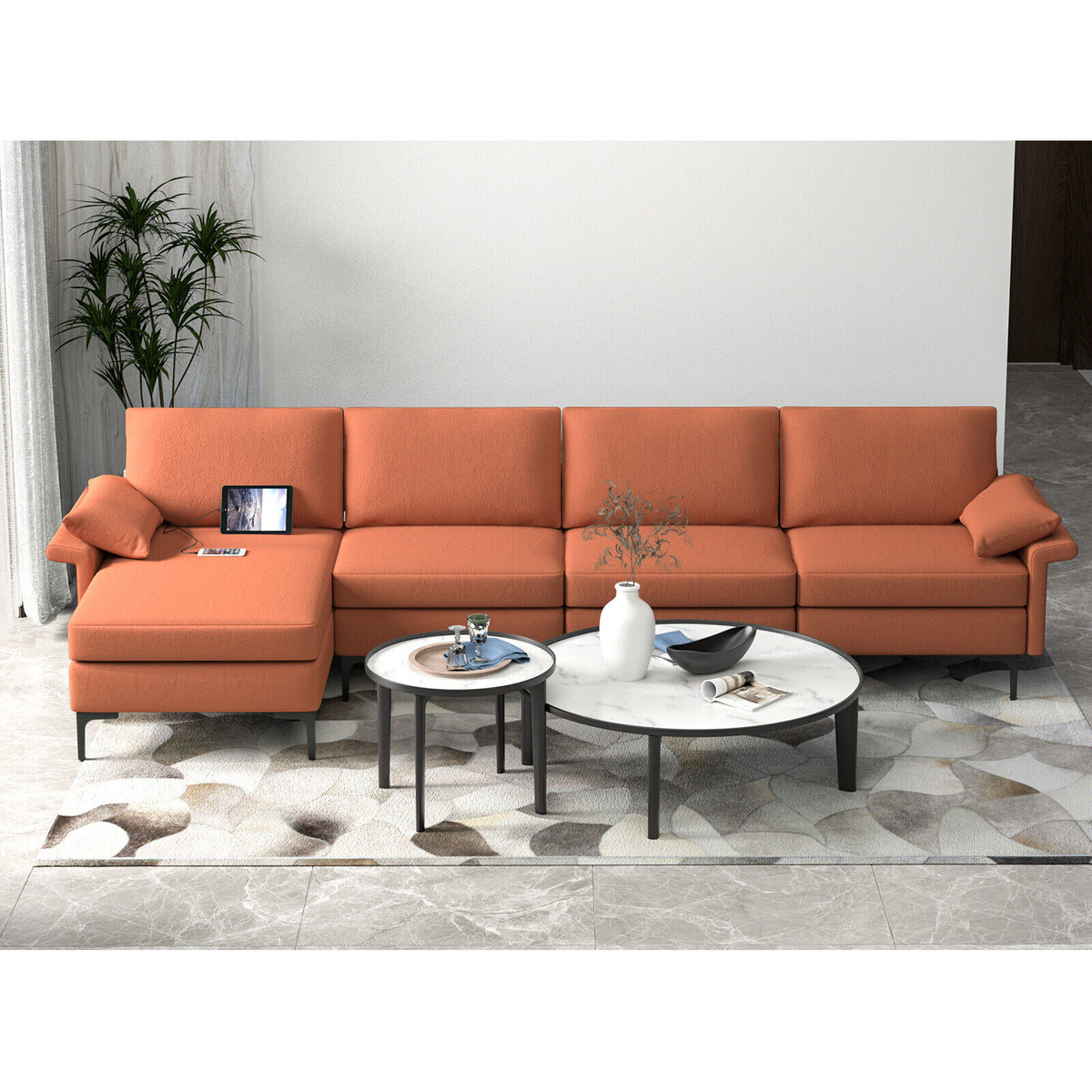 4-Seat L-Shaped Sectional Sofa with Reversible Chaise, Rust Red