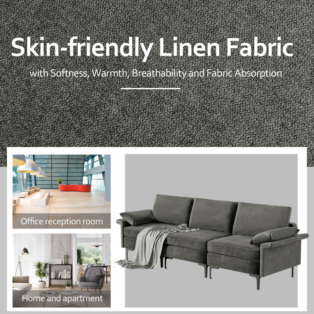 3-Seat Sofa Sectional with Metal Legs, Gray