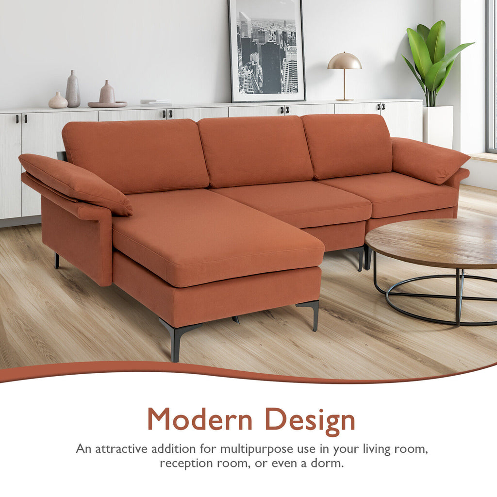 3-Seat L-Shaped Sectional Sofa with Reversible Chaise, Rust Red
