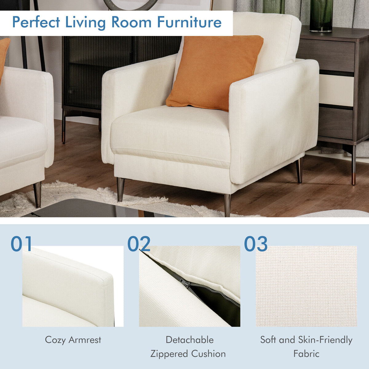 Modern Upholstered Accent Chair White