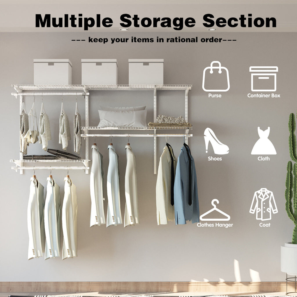 Closet Organizer System 3-5 Feet Wall-Mounted with Hang Rod, White