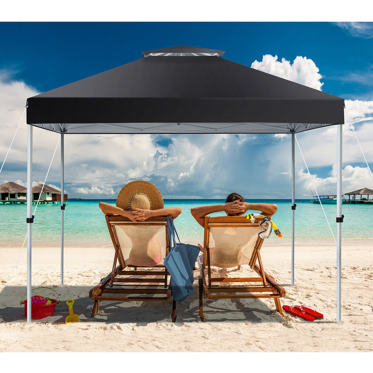 2-Tier 10 x Feet Pop-up Canopy Tent with Wheeled Carry Bag