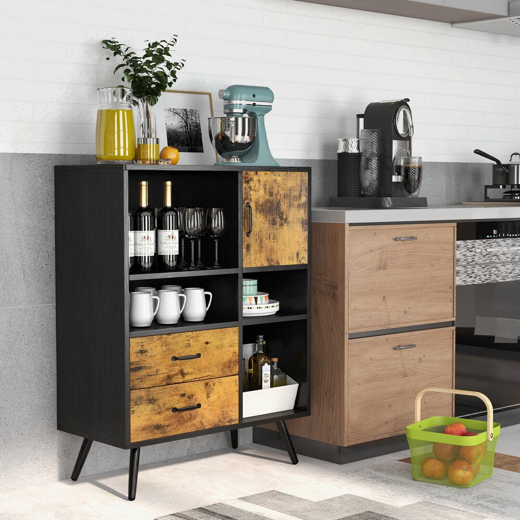 Kitchen Sideboard Buffet Cabinet with Drawers & Cubbies - Rustic Brown