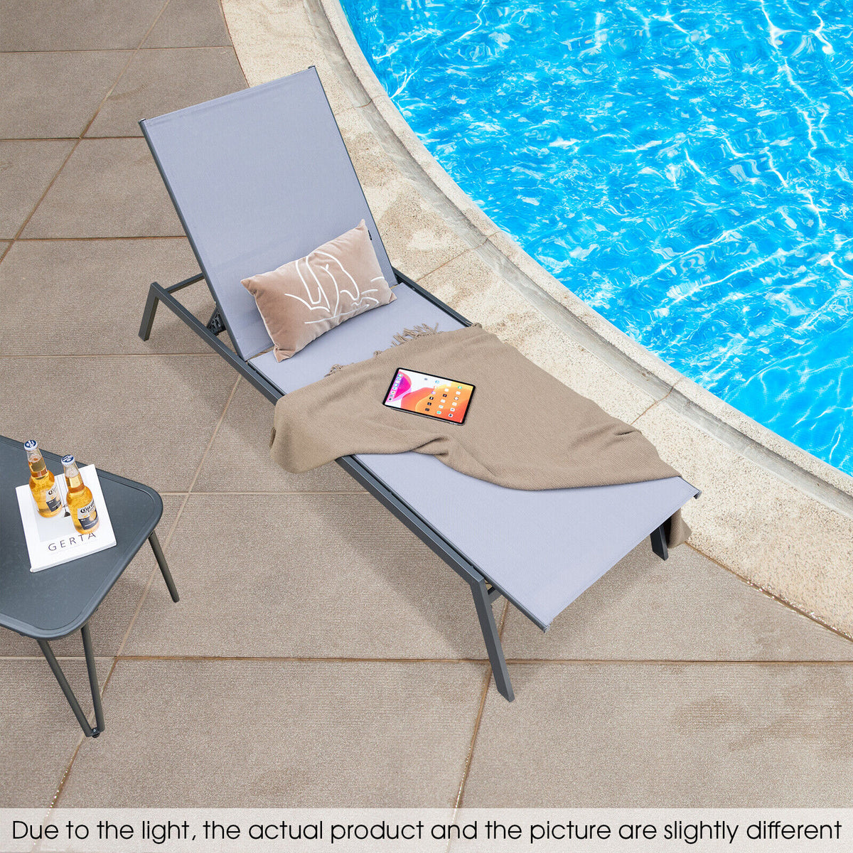 Outdoor Adjustable Chaise Lounge Chair with Lay Flat Position and