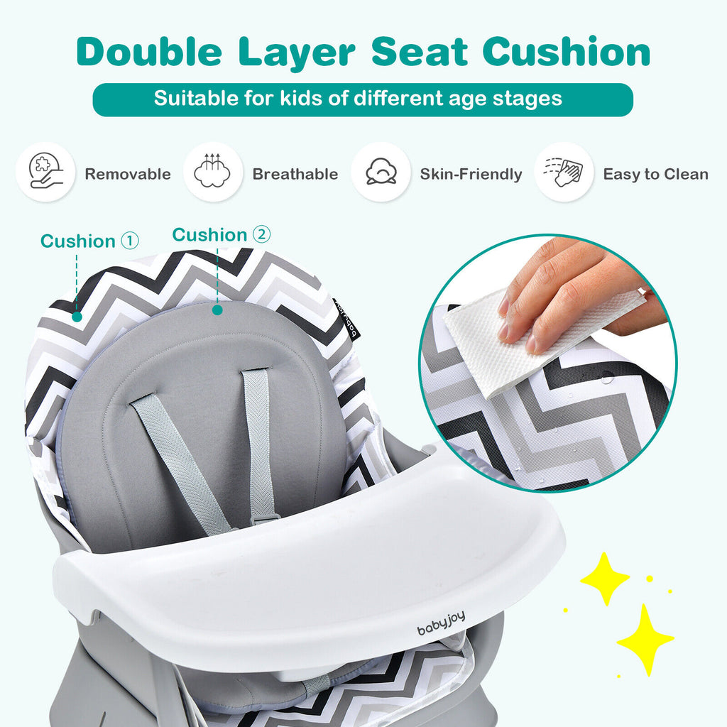 Gray & White 8-in-1 Convertible Baby High Chair with Removable Tray