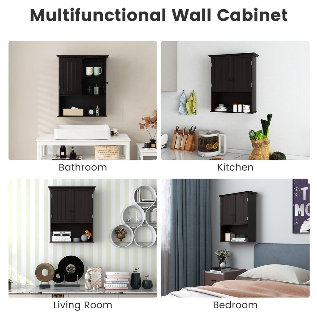 2-Door Wall Mount Bathroom Storage Cabinet, 28 Inch H, Espresso