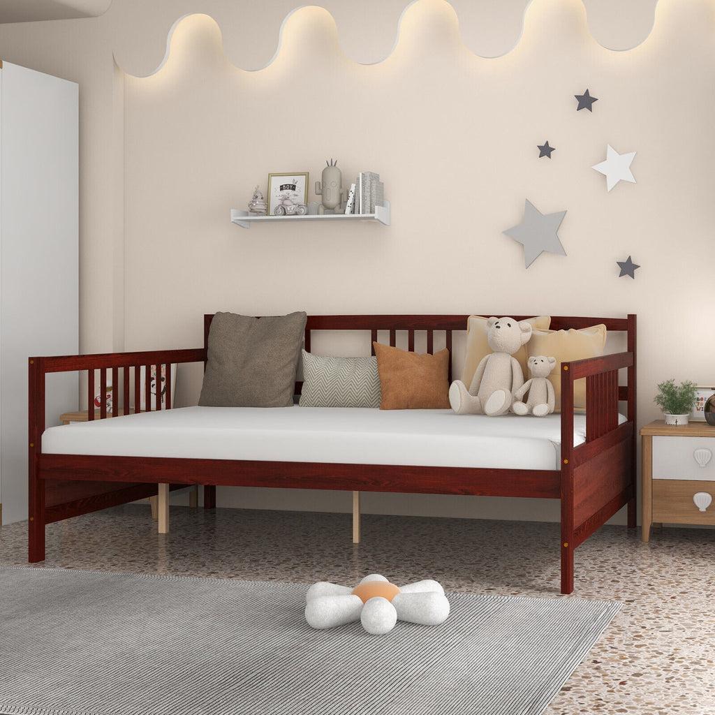 Wooden Full Size Daybed Frame with Guardrails - Brown