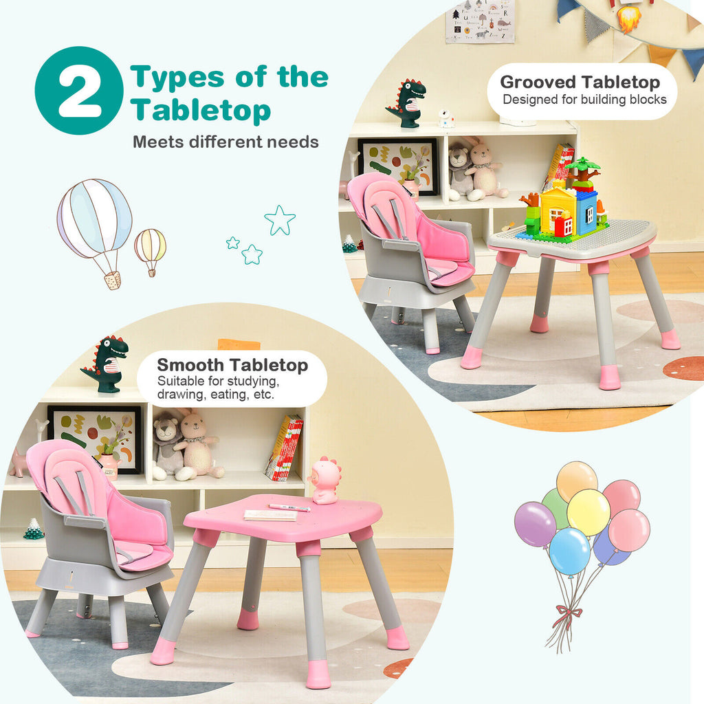 Pink 8-in-1 Convertible Baby High Chair with Removable Tray & Cushion - Costway