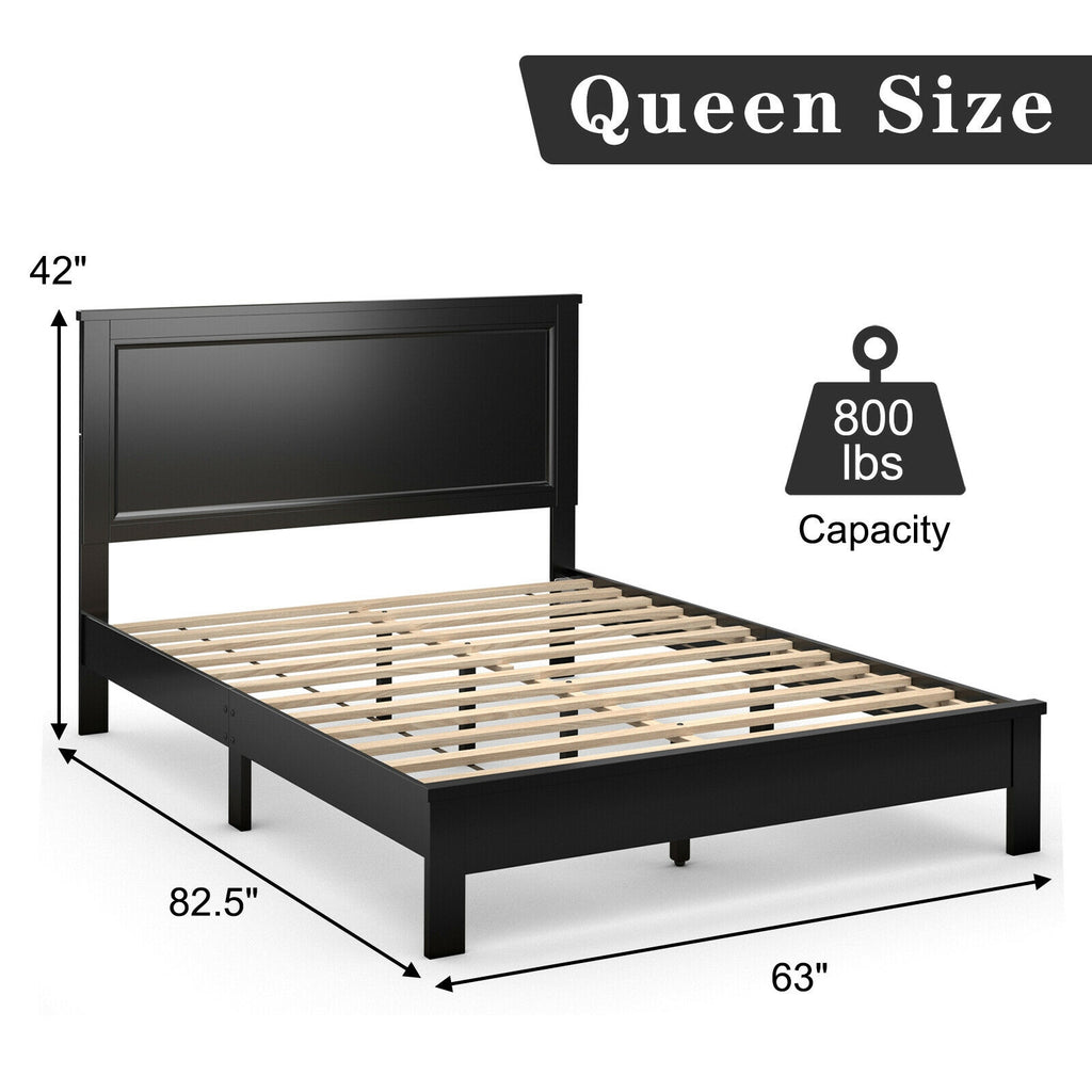 Queen Size Platform Bed Frame with Headboard - Black